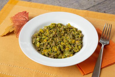 Squash, apple and sausage hash for dysphagia diets